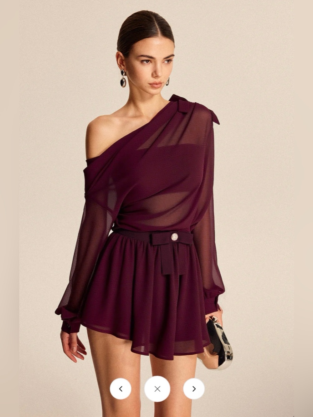 NWT Commense One-Shoulder 2-Piece Chiffon Short Set - M